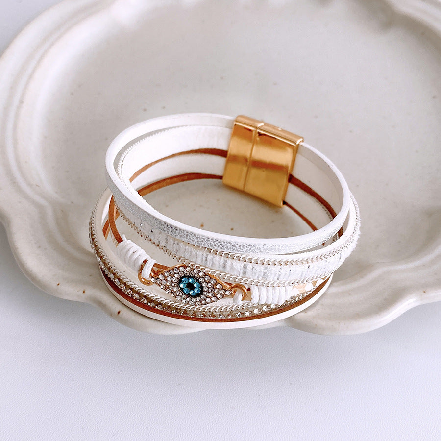 Pulsera magnética con diamantes incrustados, estilo étnico, personalidad sencilla, moderna y a juego.