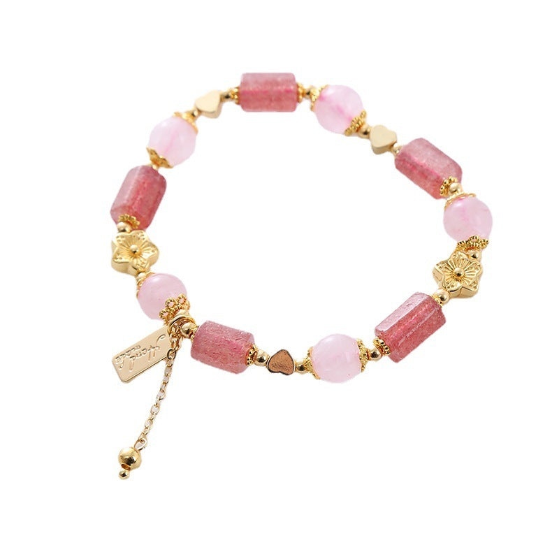 Pulsera dulce de cristal de fresa con un pequeño corazón