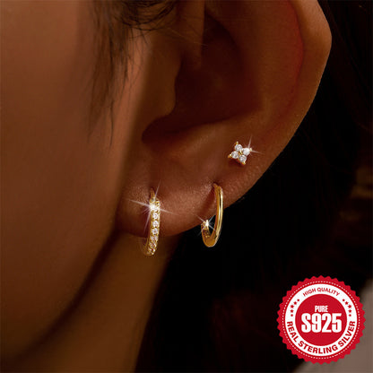 Conjunto de pendientes clásicos de alta gama con temperamento en plata de ley 925 para mujer