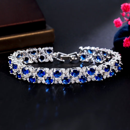 Pulsera de circonitas refinadas de moda europea y americana con microincrustaciones de zafiro y diamantes de imitación