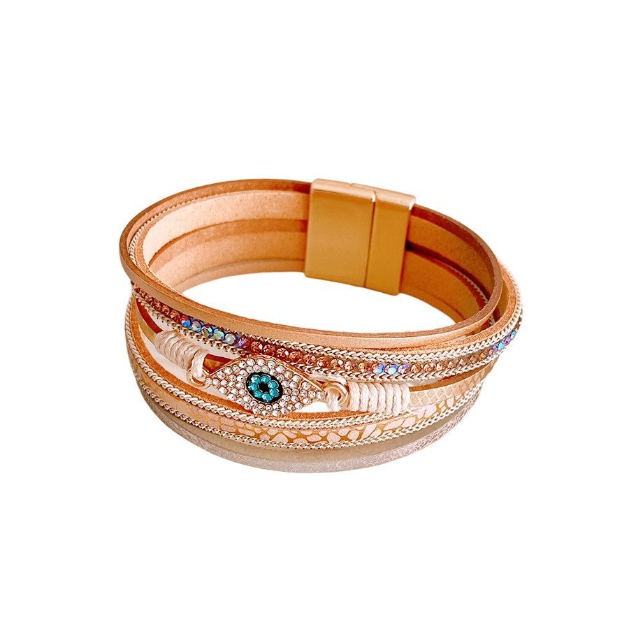 Pulsera magnética con diamantes incrustados, estilo étnico, personalidad sencilla, moderna y a juego.