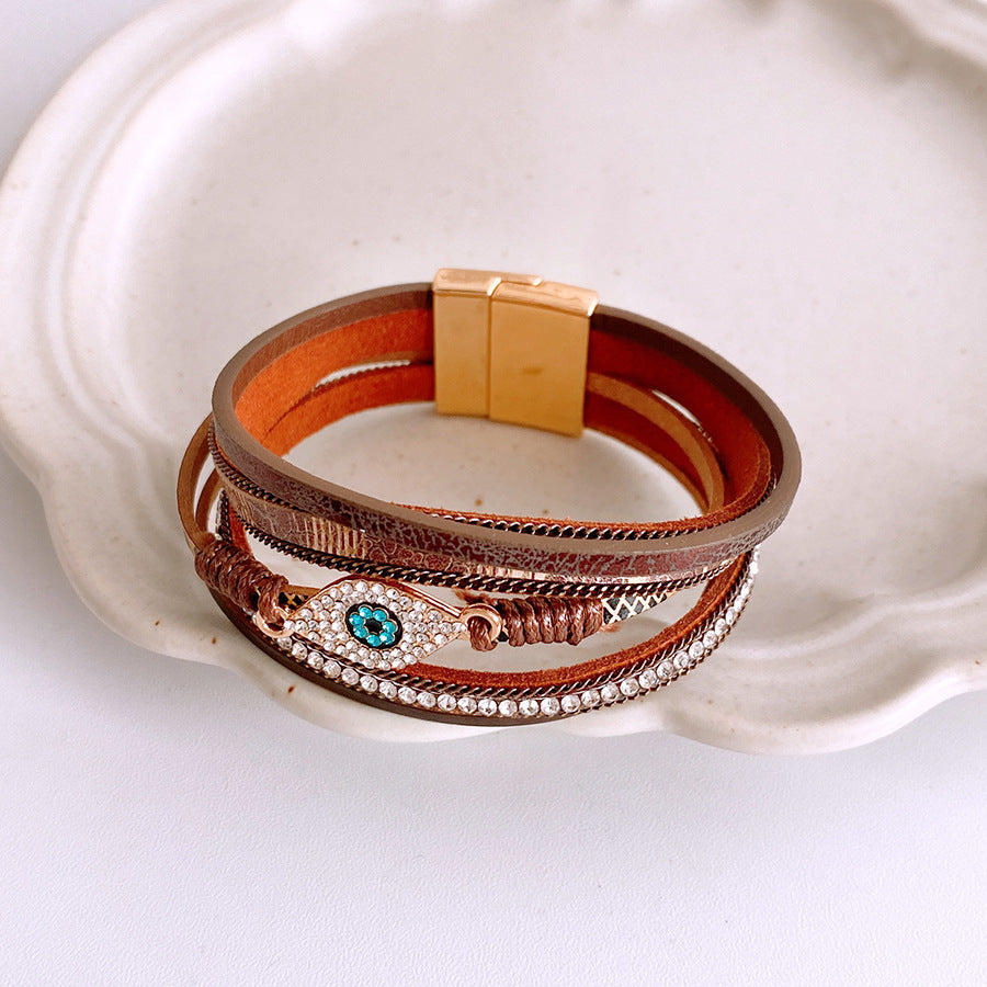 Pulsera magnética con diamantes incrustados, estilo étnico, personalidad sencilla, moderna y a juego.