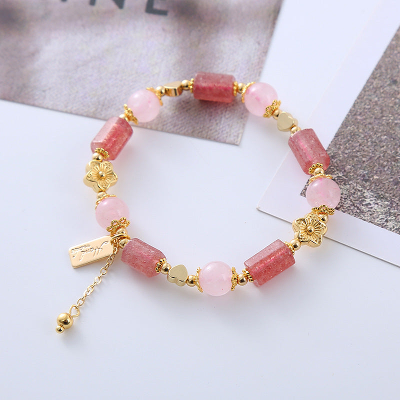 Pulsera dulce de cristal de fresa con un pequeño corazón