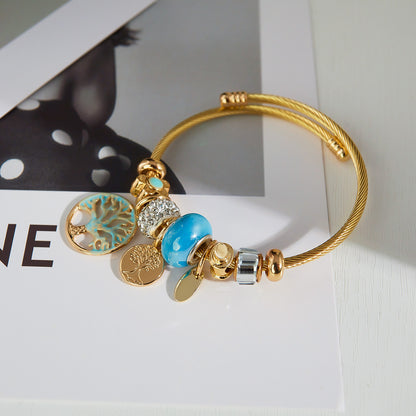 Pulsera de acero de titanio de alta calidad con diseño de árbol de la vida retro de moda y entrada francesa.