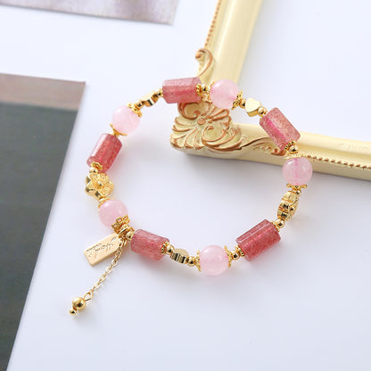 Pulsera dulce de cristal de fresa con un pequeño corazón