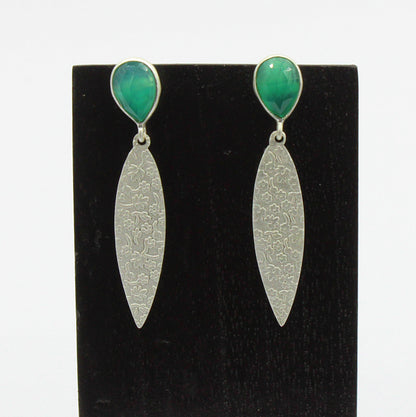 Pendientes baño de plata y piedra preciosa onix verde-0