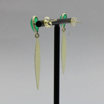 Pendientes baño de plata y piedra preciosa onix verde-1