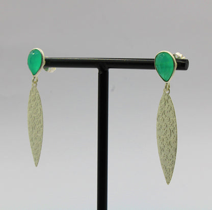 Pendientes baño de plata y piedra preciosa onix verde-3