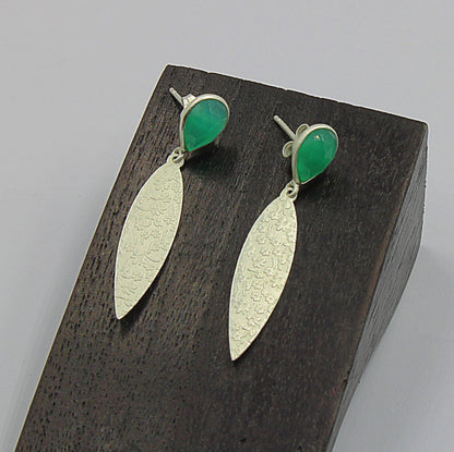 Pendientes baño de plata y piedra preciosa onix verde-4