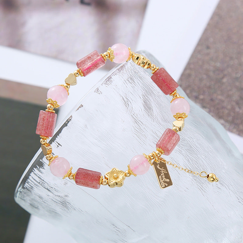 Pulsera dulce de cristal de fresa con un pequeño corazón