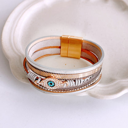 Pulsera magnética con diamantes incrustados, estilo étnico, personalidad sencilla, moderna y a juego.