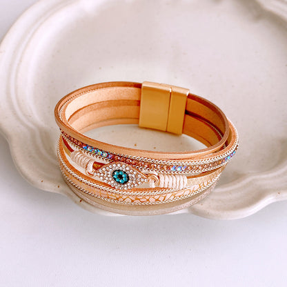 Pulsera magnética con diamantes incrustados, estilo étnico, personalidad sencilla, moderna y a juego.