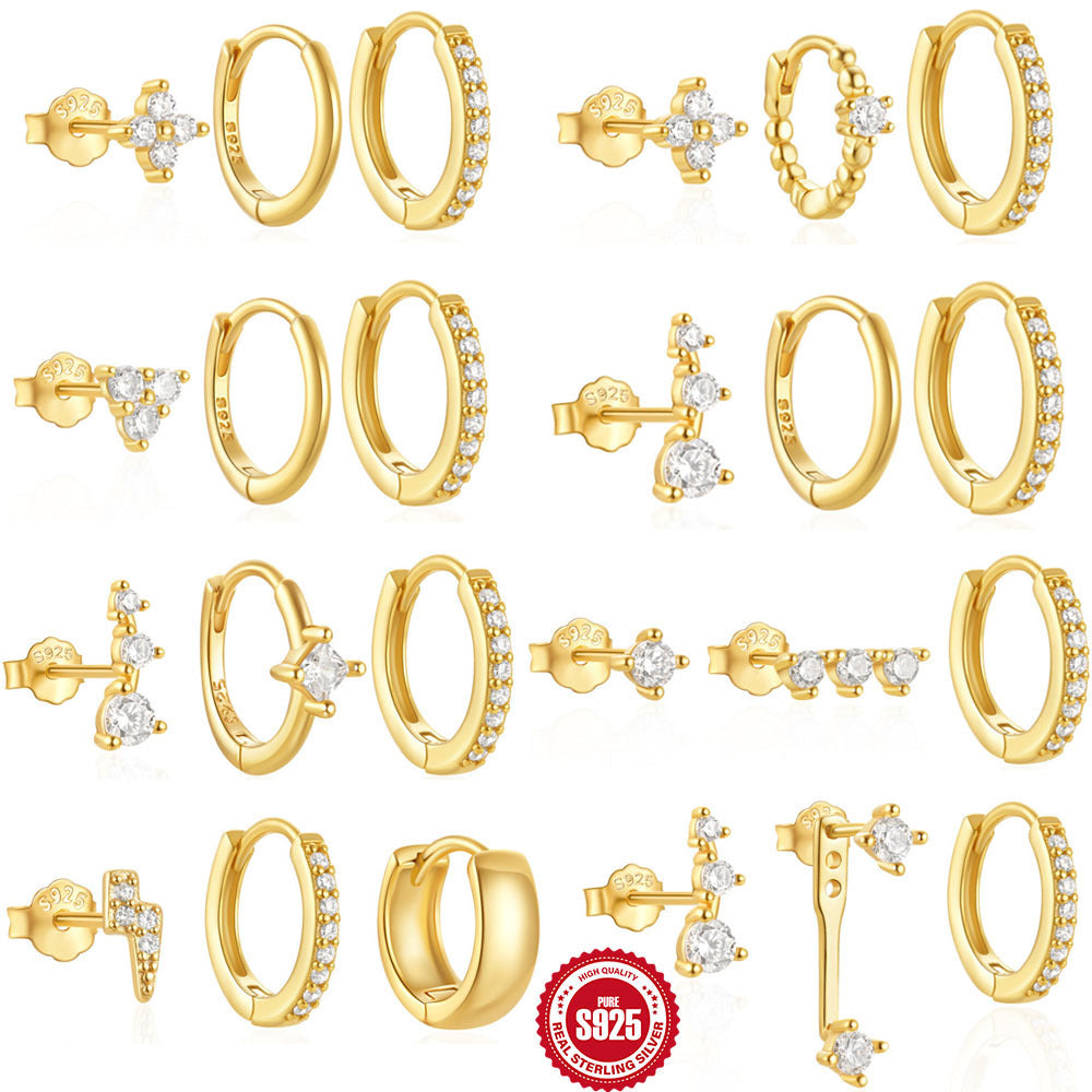 Conjunto de pendientes clásicos de alta gama con temperamento en plata de ley 925 para mujer