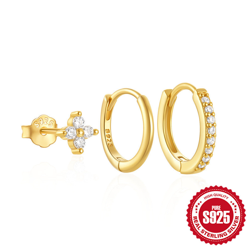 Conjunto de pendientes clásicos de alta gama con temperamento en plata de ley 925 para mujer