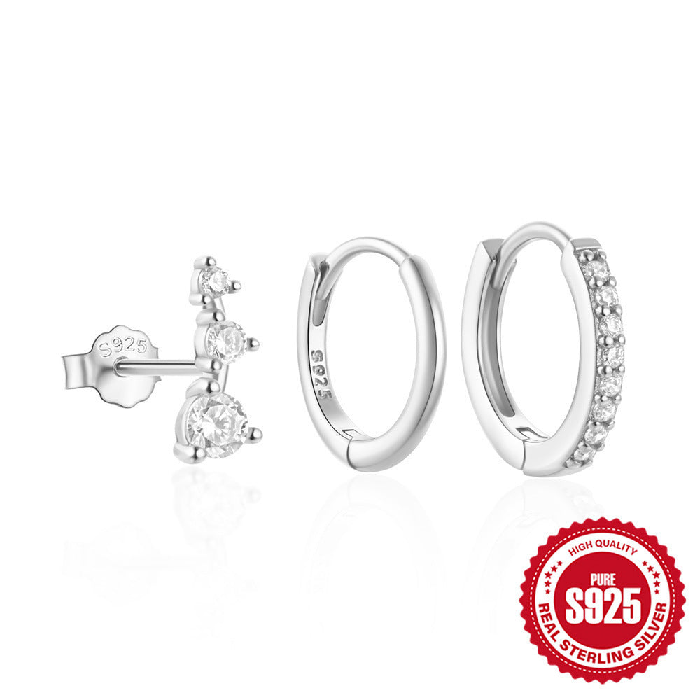 Conjunto de pendientes clásicos de alta gama con temperamento en plata de ley 925 para mujer